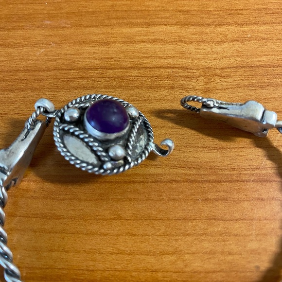 Celtic Viking Doubled Headed Dragon Silver Bracelet with Purple Stone - Picture 3 of 5